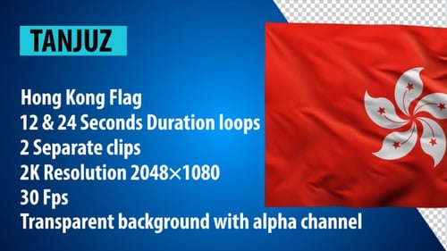 Realistic Hong Kong Flag Waving Animation Loop with Alpha Channel