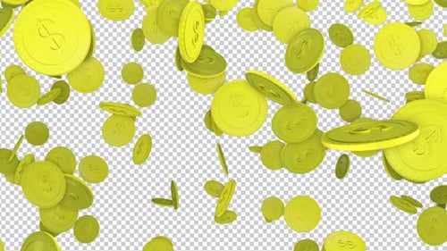Falling Golden Dollars Coin, on Alpha Channel, Loop