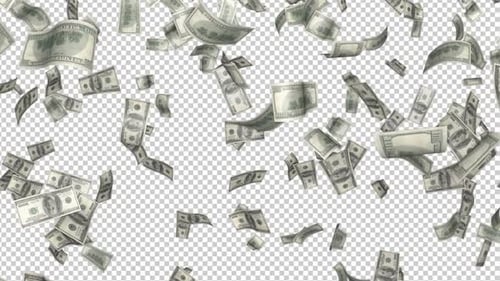 Falling One Hundred Dollars Banknote Animation, on Alpha Channel, Loop
