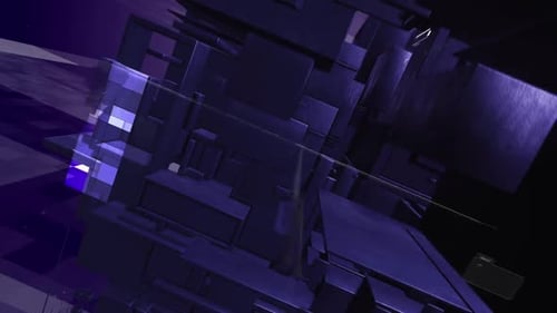 Futuristic 3D Geometric Blocks Background With Tech Data HUD Elements
