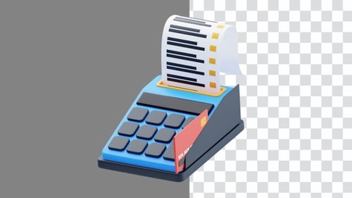 3D Animation of Receipt and Invoice Printing Terminal | Alpha Channel