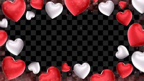 Shimmering Red and White Hearts Animated Decorative Frame