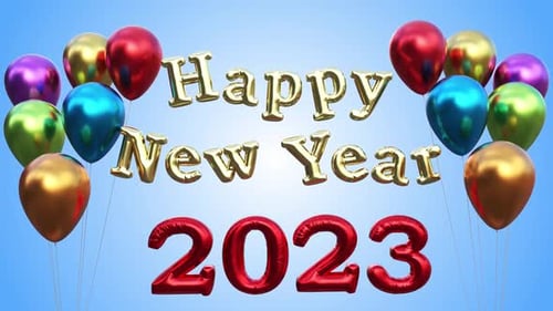 Happy New Year 2023 Golden Balloons Animation