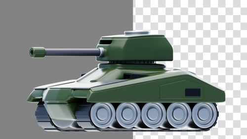 Animação 3D do modelo de tanque blindado, potência militar robusta | Alpha Channel