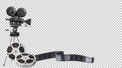 Vintage Film Camera with Animated Film Strip and Reels