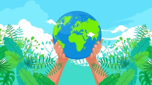 Caring Hands Holding Earth Flat Design Animation