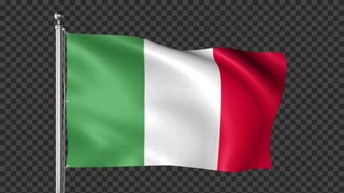 Waving Italian Flag on Alpha Channel with Realistic Fabric Motion