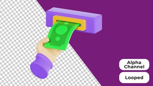 3D Hand Receiving Cash from Dispenser Animation