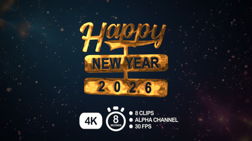 Decorative Gold Happy New Year 2026 Title Animation