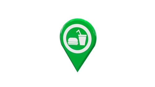 3D Green Map Pin With Food And Drink Icon Reveal