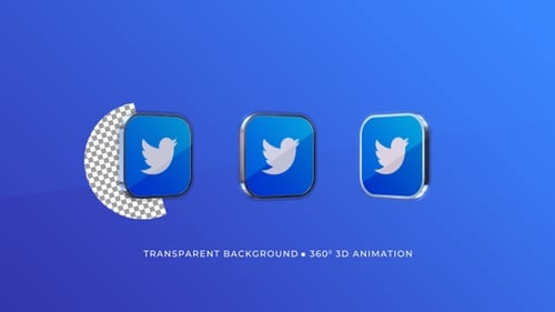 Animated 3D Twitter Icon Rotating Loop