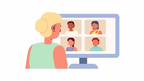 Online Meeting with People Avatars on Computer Monitor