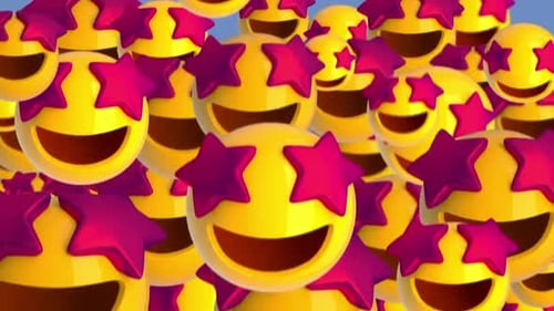 Star struck face animated 3D emoji transition with alpha channel