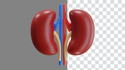 3D Animated Human Kidneys Rotating with Renal Artery and Vein