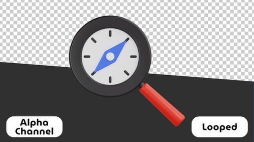 3D Animated Magnifying Glass with Compass Search Icon