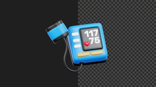 Animated 3D Blood Pressure Monitor with Heartbeat Icon