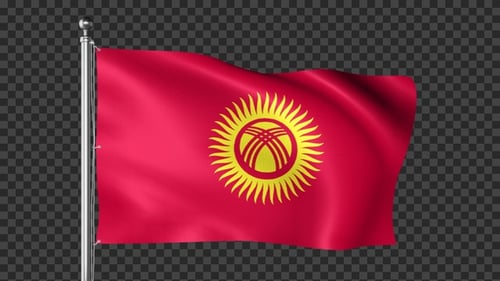 Realistic Waving Flag of Kyrgyzstan on Flagpole