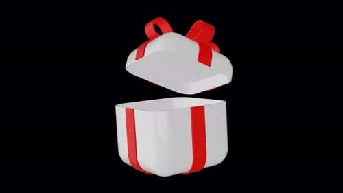 3D Animated Gift Box Opening and Closing with Red Ribbon