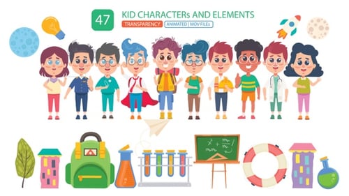 Animated Cartoon Kids and Educational Elements Pack