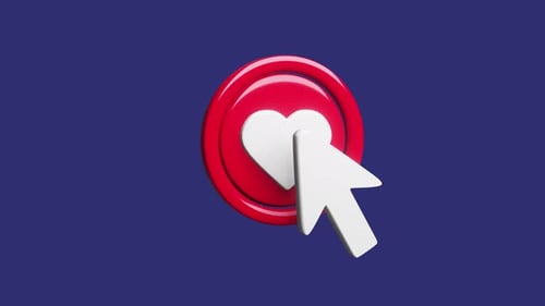 El cursor blanco hace clic en el botón rojo con un corazón renderizado en 3D