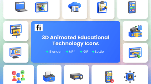 Collection of 3D Animated Educational Technology Icons