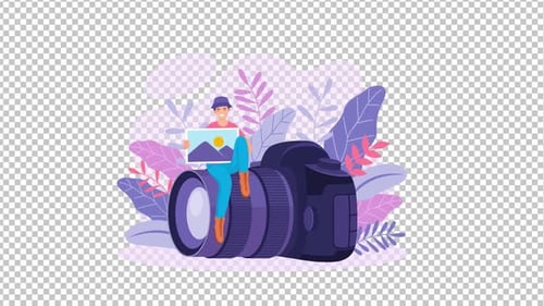 Animated Flat Design Illustration of Photographer with Camera