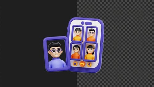 3D Video Call Grup Animation Transparent Background