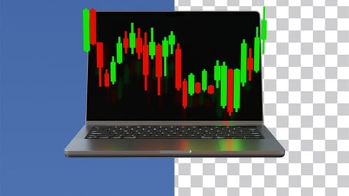 Animated 3D Laptop Displaying Financial Candlestick Chart