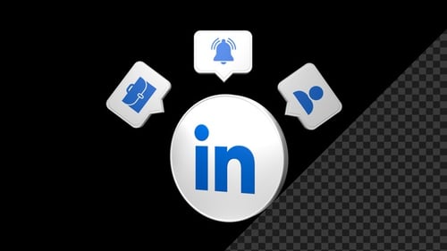 Animated 3D LinkedIn Icon with Notification and Profile Bubbles