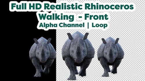 Realistic 3D Rhinoceros Walking Animation Alpha Channel