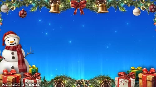 Animated Christmas Snowman and Trees Holiday Background