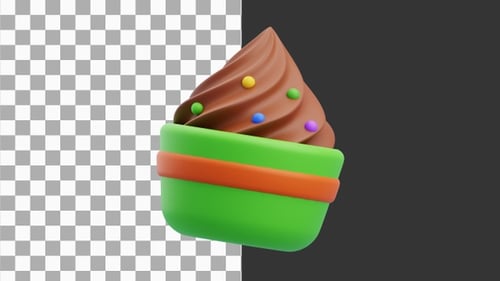 Animation 3D d'un cupcake glacé au chocolat | Alpha Channel