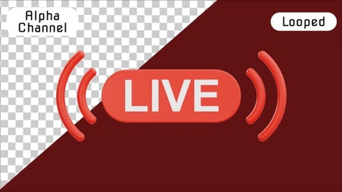 3D Live Streaming Button with Signal Animation | Alpha Channel