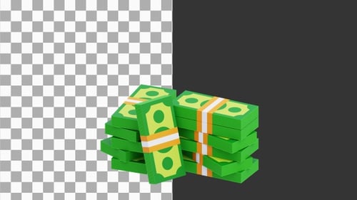 3D Animation of Stacked Money Bundles | Alpha Channel