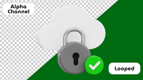3D Animated Cloud Security with Lock and Checkmark | Alpha Channel