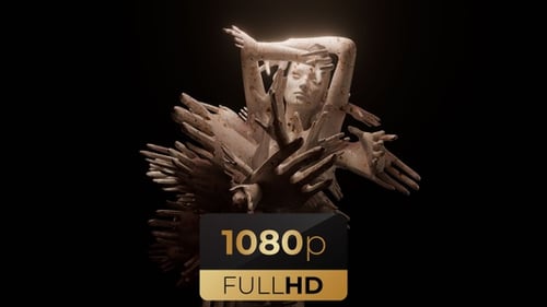 Surreal Sculpture of Hands with Cracked Texture Rotating