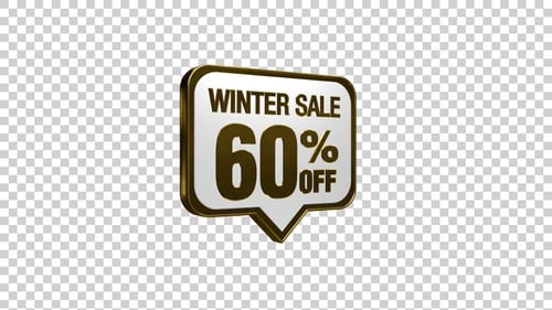 Animated 3D Gold Winter Sale 60% Off Speech Bubble
