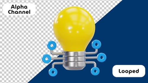 Creative 3D Light Bulb with Network Connections Animation | Alpha Channel