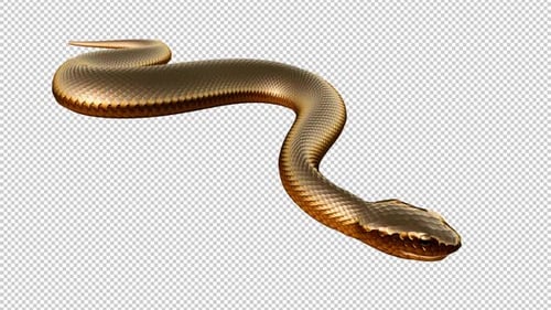 Golden Snake - Fantasy Serpent - Boucle glissante vers le sol - CU à angle avant - Canal Alpha - 4K