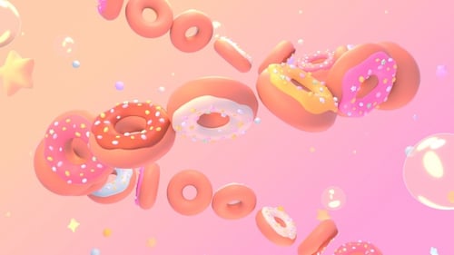 Animated 3D Donuts with Sprinkles, Bubbles and Stars