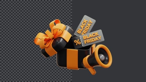 Animated Black Friday Gift Box Reveal with Megaphone