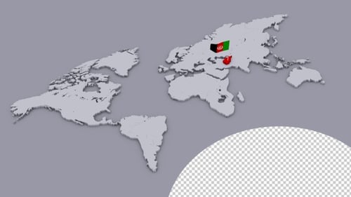 Afghanistan Flag On Extruded World Map