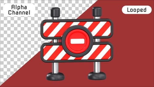 3D Construction Barrier Under Maintenance Loop Animation | Alpha Channel