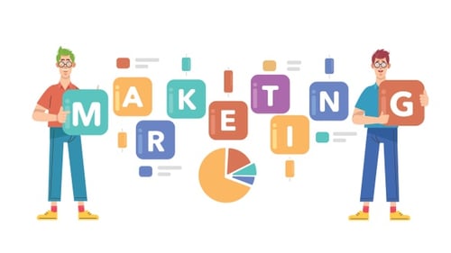 Flat Design Marketing Concept Animation with Cartoon Characters