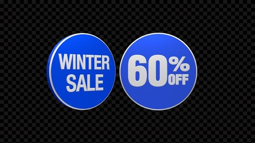 Animated 3D Rotating Discount 60% Off Winter Sale Badge
