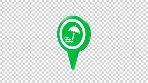 Animated 3D Map Pin Location Marker with Beach Icon