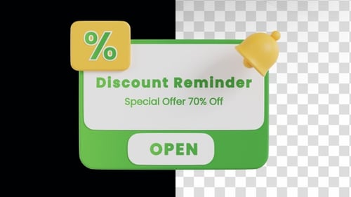 3D-Animation der Rabatt-Erinnerungsschaltfläche auf dem Alpha-Kanal