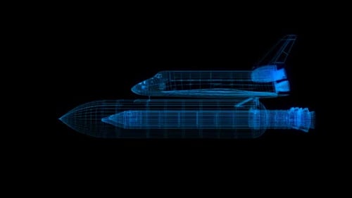 Futuristic Space Shuttle Wireframe Rotating Hologram Animation