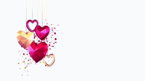 Hanging Geometric Hearts with Confetti Animation