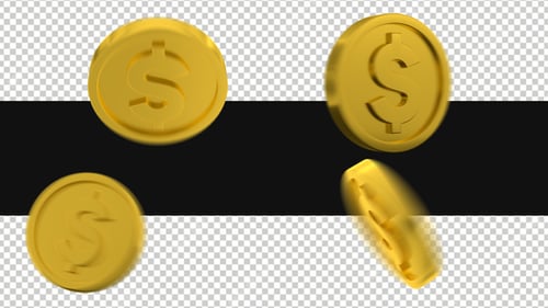 Pack Of Moving Gold Dollar Coins On Alpha Loop